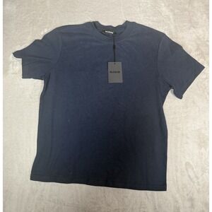 NAADAM The Boxy Tee Mens XS Navy Cashmere Knit Boxy Crew Neck Short Sleeve